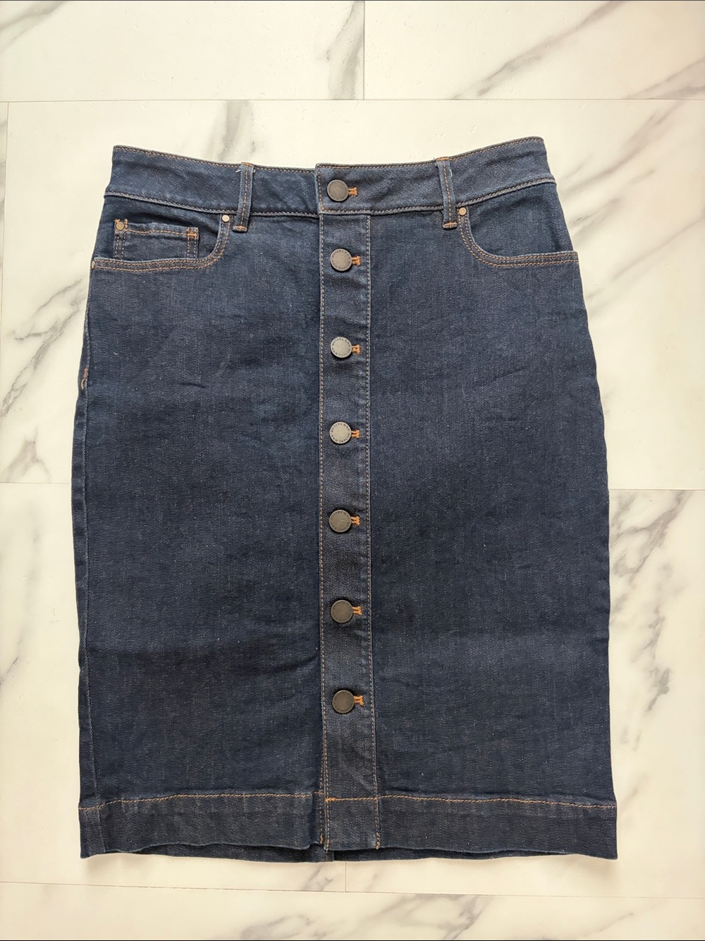 Ann Taylor Dark Blue Button-Front Denim Pencil Skirt